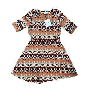 NWT Glamorous Knitted Dress with Alternating Earth Tone Pattern - Brown, Orange